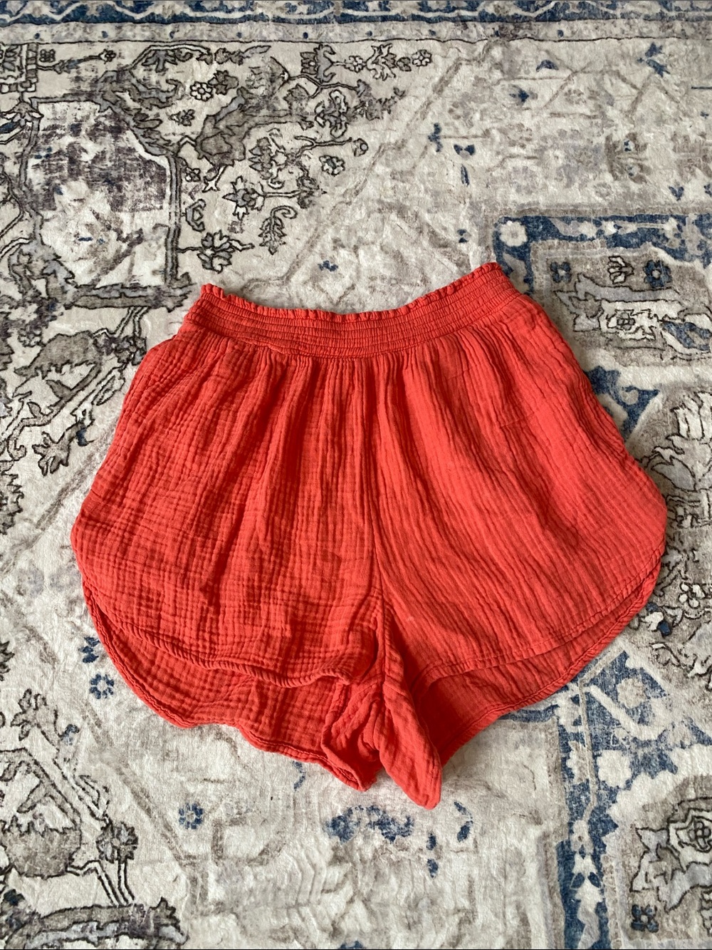 Aerie Women's Red Orange Gauze Corton Shorts with Elastic Waist